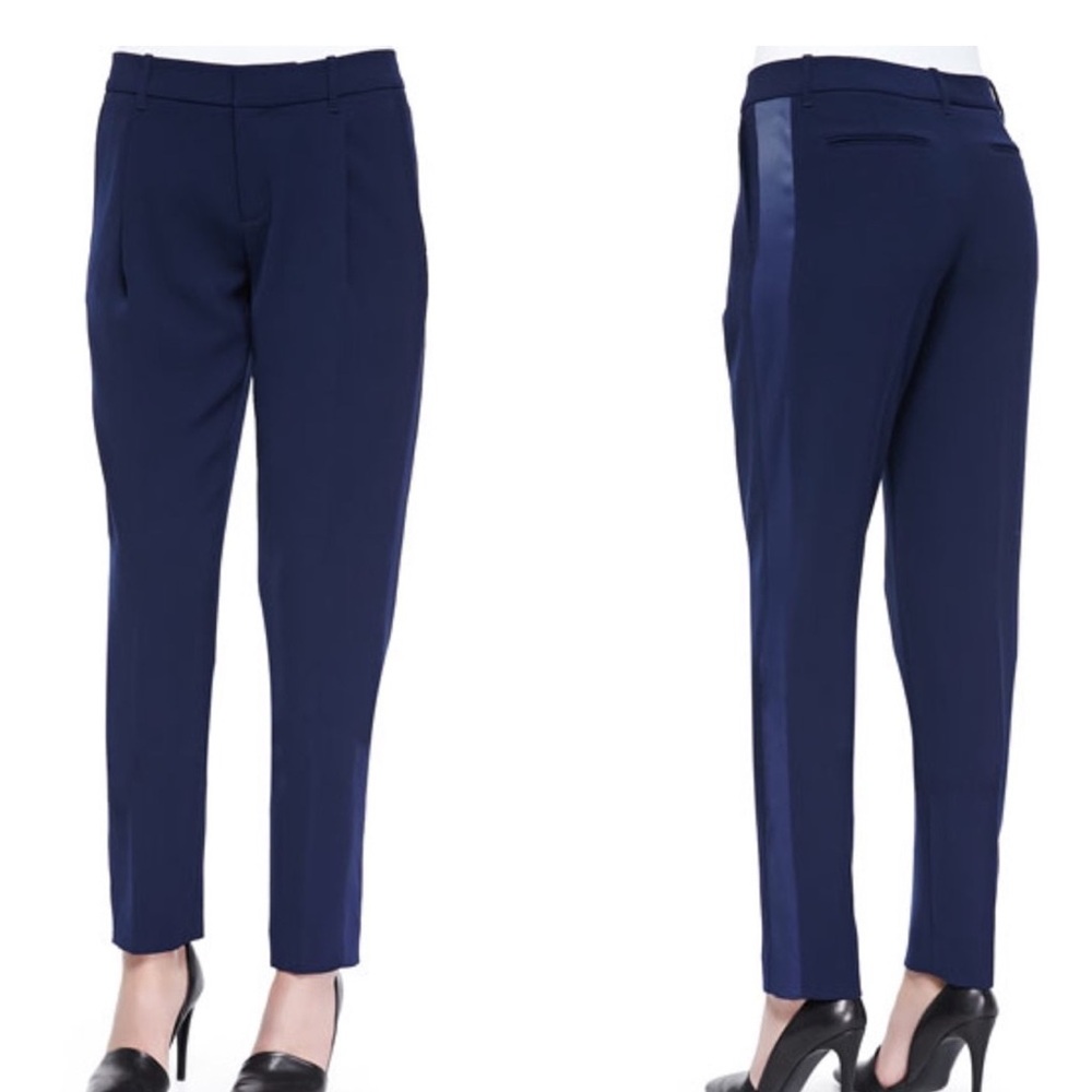 VINCE Satin Strapping Tuxedo Stripe Trouser Pants *HEMMED*